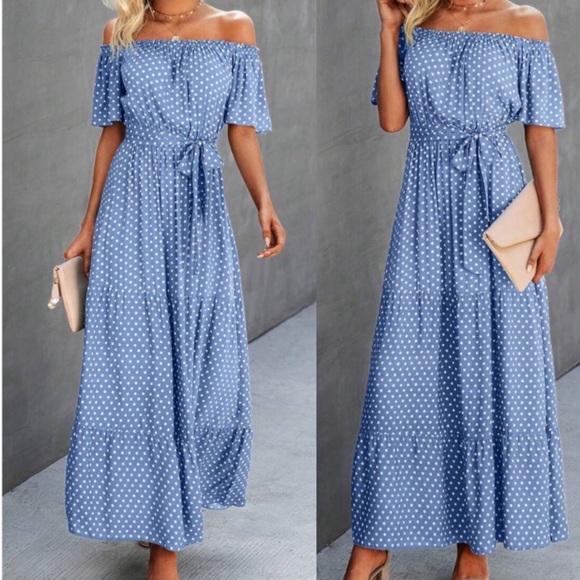Dresses & Skirts - Polka dot off shoulder maxi dress